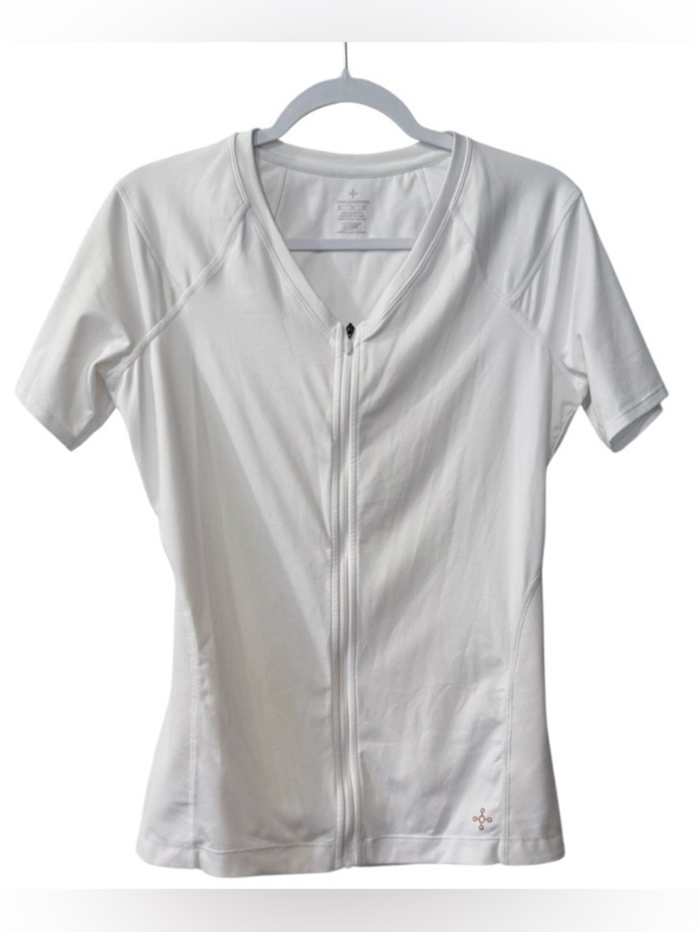 Tommie Copper women’s XL short sleeve zip up full back support white shirt